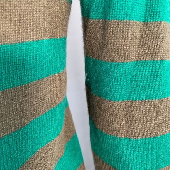 BURBERRY BRIT Size M Green Brown Stripe Cashmere V-Neck Pullover - Picture 5 of 8